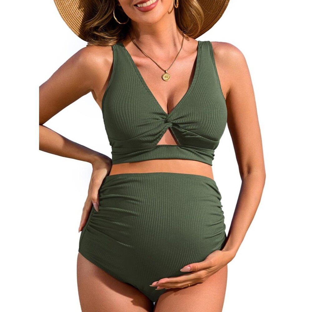 Charmo Bathing Suit Maternity High Waist Swimsuit for Women Nursing Ribbed L